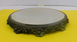 Vintage Round Metal Vanity Dresser Top Mirror Tray 12 " Across