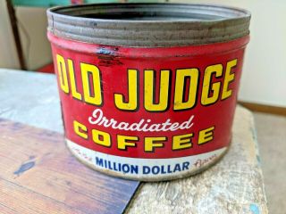 Vintage 1930s 40s Old Judge Tin Metal Coffee Can Irradiated 1 Lb Size