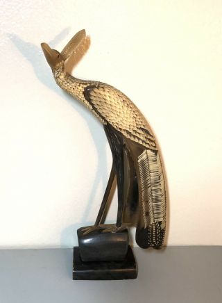 Vintage Mid Century Crested Crane Bird Carved Horn Figurine Sculpture Statue