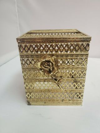 Vintage Hollywood Regency Gold Metal Matson Rose Tissue Box Cover Holder