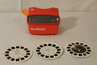 Vintage View - Master 3 - D Red Plastic Projector Disc Viewer W/ 3 Disc Fun Toy