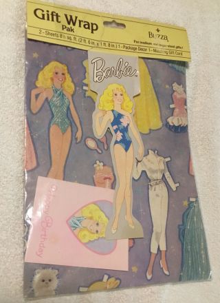 Vintage Barbie Gift Wrap Pak 1988 2 Sheets,  Package Decor And Card Mip