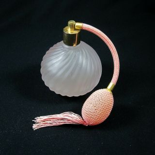 Pink Satin Swirl Glass Vanity Set Perfume Bottle Atomizer Butterflies With Tray 3
