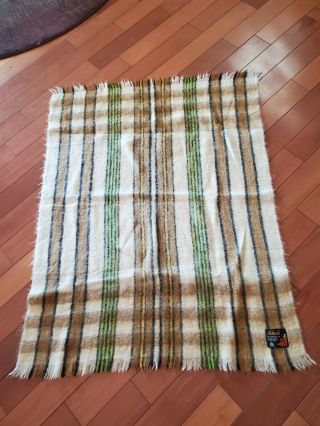 Vintage Moharella Mohair Wool Throw Blanket Made In Finland 60x47 Brown Green