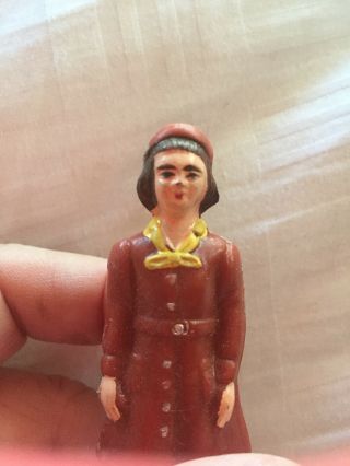 Vintage Girl Scout Cake Topper Red Uniform w Cap Yellow Neckerchief 3 1/8 
