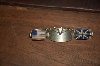 Vintage Wwii Us Military Sterling Silver Bracelet Different Flags