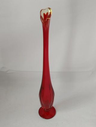 Vintage Ruby Red Glass Swung Bud Vase 14 " Valentines Long Stem Rose Vase