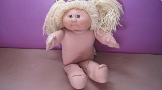 Vintage 1984 Cabbage Patch Kid 15 " Yellow Ponytailed Girl Blue Eyes Plug Mouth