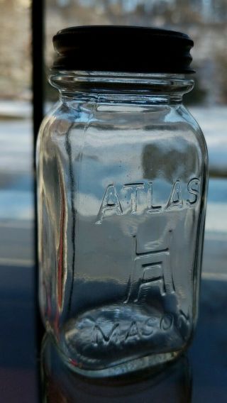 Vintage Hazel Atlas 3 - 3/4 " Miniature Mason Jar Bank With 2 Piece Lid