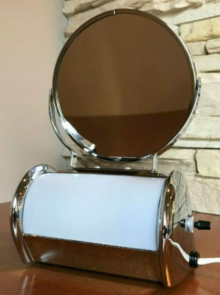 Retro/vintage Acme 5606 Polished Chrome Lighted Two - Sided Vanity Make - Up Mirror