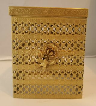 Vintage Hollywood Regency Gold Metal Matson Dogwood Tissue Box Cover Holder