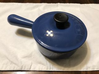 Vintage Le Creuset 14 Blue Sauce Pot Enamel Cast Iron W/ Lid