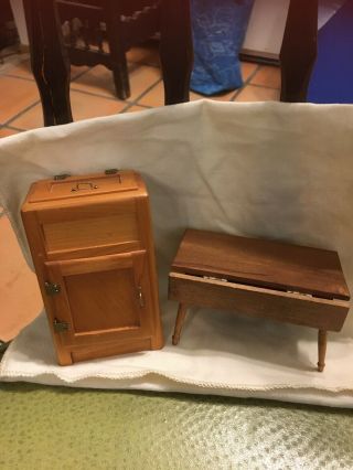 Vintage Wooden Refrigerator/ice Box And Drop Leaf Kitchen Table