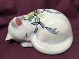 Vintage Ns Gustin Co.  Hand Painted 6 " Ceramic Sleeping Cat Figurine Made In Usa