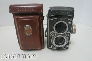 Vintage Rollei Rolleiflex Camera W/ Carl Zeiss Tessar Lens 1:3.  5 F=75mm & Case