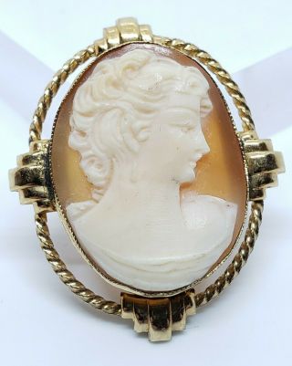 Petite Vintage Signed Amco 12k Gold Filled Hand Carved Cameo Maiden Brooch Pin