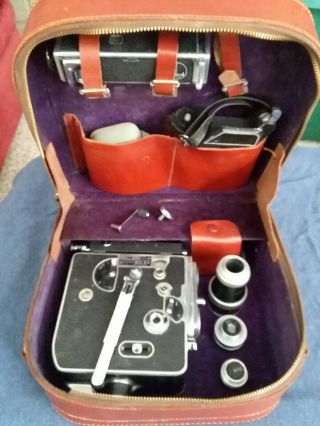 Vintage Bolex Paillard H16 Movie Camera 16mm W/ Case 3 Lenses Pistol Grip