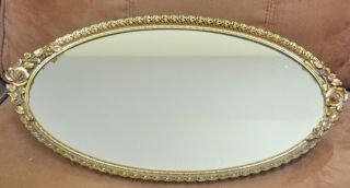 Vintage Signed Matson Gold Ormolu Vanity Dresser Mirror Tray Oval With Roses