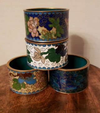 Vintage Cloisonne And Brass Napkin Rings Set Of 4