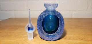 VINTAGE HAND BLOWN BLUE ART GLASS PERFUME BOTTLE WITH STOPPER 2