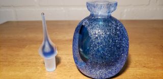 VINTAGE HAND BLOWN BLUE ART GLASS PERFUME BOTTLE WITH STOPPER 3