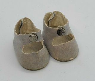 Vintage 1950s Flocked Grey/blue Doll Shoes Fuzzy Soles & Center Snap - 1⅝ " X 1 "
