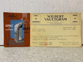 Wilbert Burial Vaultgram - Front Royal,  Va Ad Coffin Death Vintage
