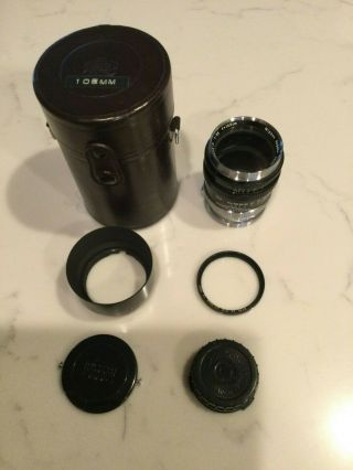 Nikon Rangefinder Lens 105mm F2.  5 Nikkor - P F&r Caps,  Lens Hood,  B,  W Filter,  Case