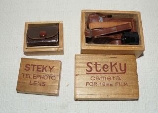 Vintage STEKY Model III Miniature Spy Camera w/2 Lenses,  Case & Storage Boxes 2