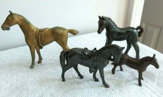 4 Vintage Made In Usa Small Cast Iron And Metal Horses Trophy Craft