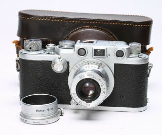 Leica Leitz Iiif Black Dial Bd 417023 Camera,  Elmar 50mm F/3.  5 Ltm Lens,  Case