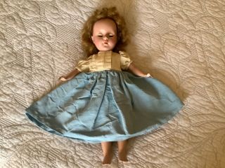 Vintage Unbranded 16” Doll 1950s Mohair Wig Sleep Eyes