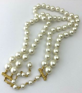 Vintage Double Strand Faux Pearl Choker Necklace,  15 - 19 "