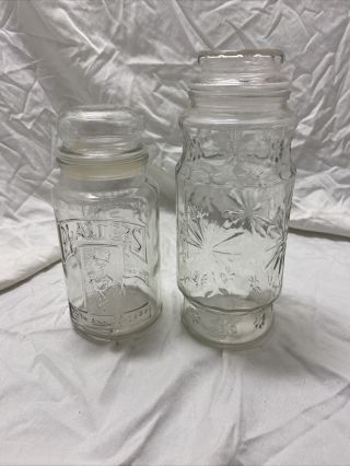 (t) Vintage 75th Anniversary Mr Peanut Planters Glass Jar Canister 1981 & 1980