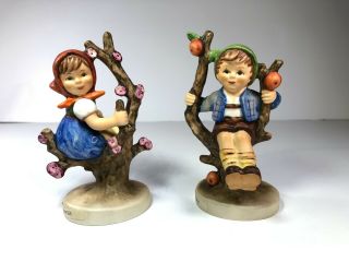 Vintage Hummel Goebel 141 & 142 3/0 - Apple Tree Girl And Boy - Tmk - 6 - 4 "