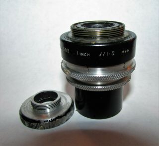 Vintage Taylor Hobson Cooke Kinic 1 In.  F/1.  5 Lens W/adapter