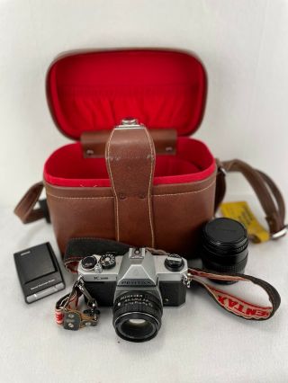 Vintage Pentax Asahi K1000 35mm Camera With Case J.  C.  Penny Flash And 55mm Lens