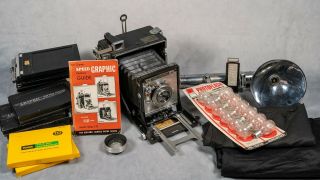 Graflex Speed Graphic 4x5 Camera Kit With Kodak Ektar Lens,  Film Backs And Flash