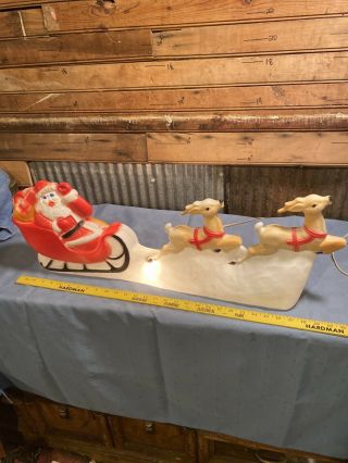 Vintage Santa In Sleigh W/ Reindeer Blow Mold 31 " X 11 " Union Product