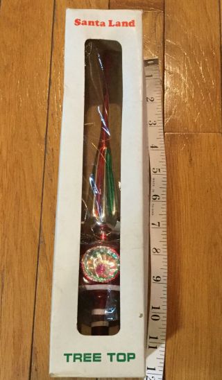 Vintage Santa Land Christmas Tree Topper Hand Blown Glass 3 Indent Box