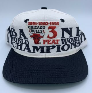 Vintage 1990’s Chicago Bulls 3 Peat Nba Champions Snapback Hat Logo 7 90’s Vtg