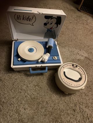 Vintage Walt Disney Mickey Mouse Children’s Record Player With Record Case