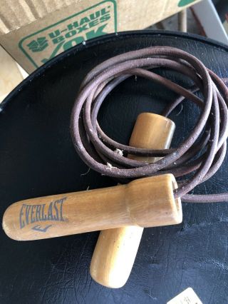 Vintage Everlast Olympic Boxing Leather Wood Handle Jump Rope 8 Feet