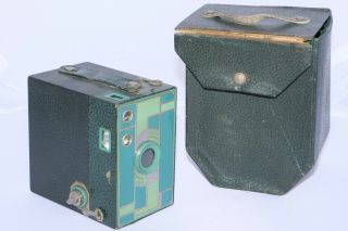 Kodak Beau Brownie No.  2a Blue Art Deco Box Camera With Case By Walter Teague