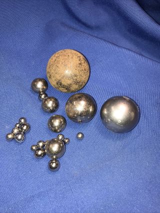 Several Vintage Steel Balls 1 - 2” Ball 1 - 1 - 1/2” - 1 - 1 - 1/4” And Some Smalls