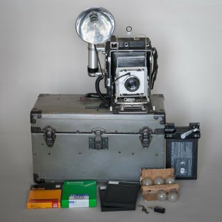Film Graflex Speed Graphic Special 4x5 View Camera Set W/ Case,  Flash