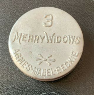 Vintage 3 Merry Widows Aluminum Tin For Condoms Agnes Mabel Beckie