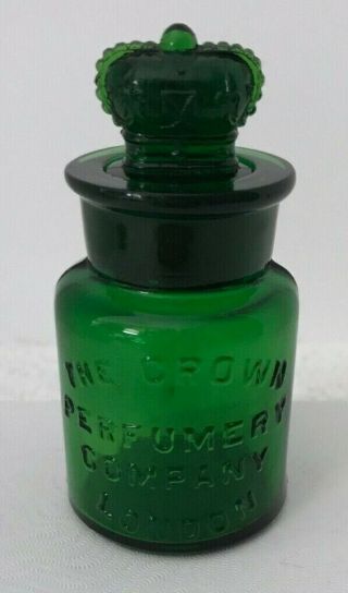 Antique Green Glass The Crown Perfumery Company London Bottle With Opener