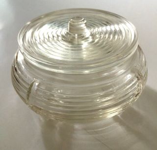 Vintage Clear Glass Ribbed Art Deco Depression Glass Powder Jar With Lid