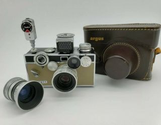 Vintage Argus C - 3 35mm Matchmatic Rangefinder Camera With Case Accessories Retro